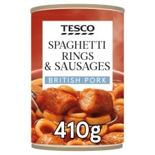 Tesco Spaghetti Rings Sausages In Tomato Sauce 410G