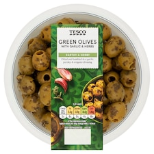 Tesco Green Olives With Garlic & Herbs 300G