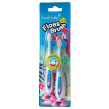 Brush Baby Flamingo FlossBrush™ Bristles Toothbrushes Double Pack (3-6 Years)