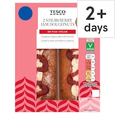 Tesco Cream & Strawberry Jam Doughnuts 2 Pack